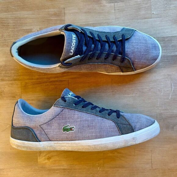 Lacoste Lerond 217 Sneakers Mens 13 Blue Gray Textile Classic Alligator Preppy - Picture 1 of 9